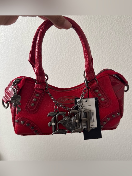 Ed Hardy Handbags - Ed Hardy Red Mini Satchel with Signature Metal Charm